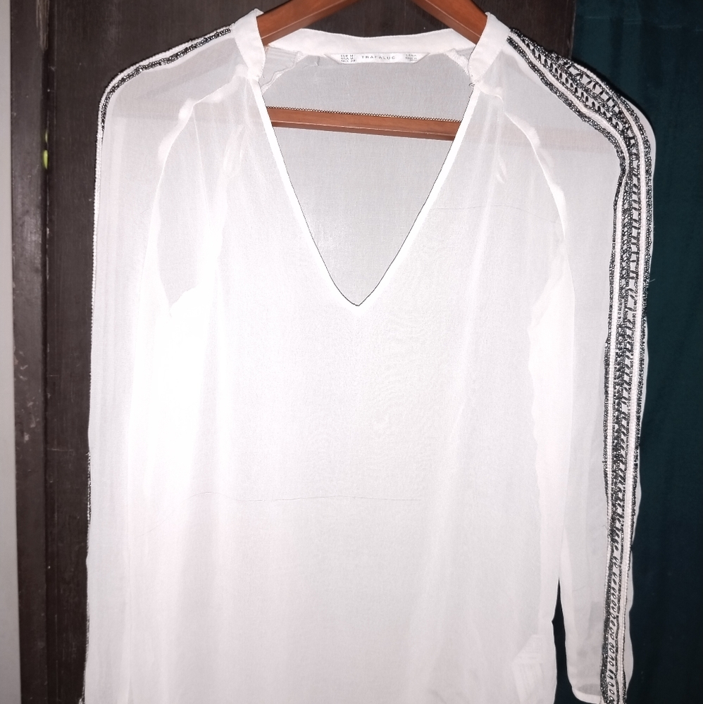 White long sleeves TRAFALUC zara top